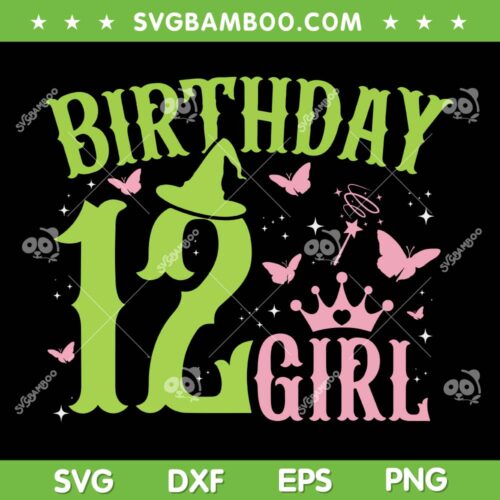 Wicked Movie Twelfth Birthday SVG PNG, Green Pink Theme 12 Year Old Birthday Girl SVG