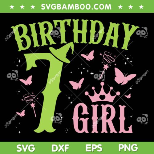 Wicked Green Pink 7 Year Old Birthday SVG, Girl Witch Seventh Bithday SVG PNG, Green Pink Theme Bday DXF SVG PNG EPS