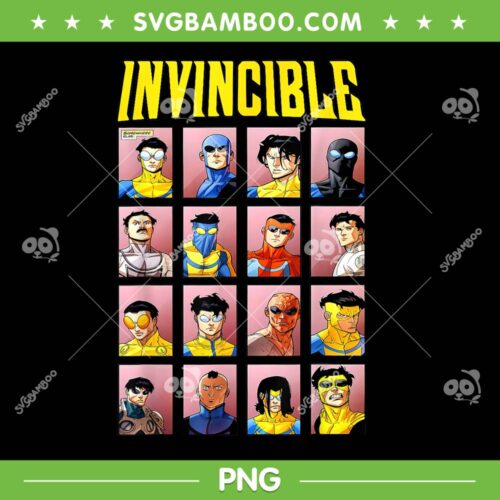 Invincible Character Grid PNG, Comic Book Superhero Portraits PNG, Bold Pop Culture Fan Art