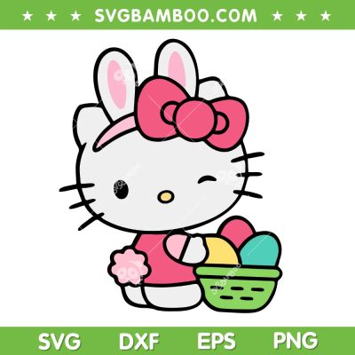 Cute Hello Kitty Basket of Eggs SVG, Funny Kitty Bunny Easter SVG PNG Cute Hello Kitty Basket of Eggs SVG, Funny Kitty Bunny Easter SVG PNG