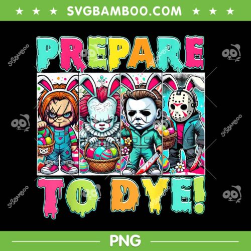 Prepare To Groovy Dye Horror Characters PNG, Easter Horror Movie Dyeing Eggs PNG