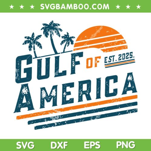 Retro Gulf Of America 2025 SVG, Vintage Palm Tree Sunset SVG PNG, Patriotic Summer Vacation American Flag SVG