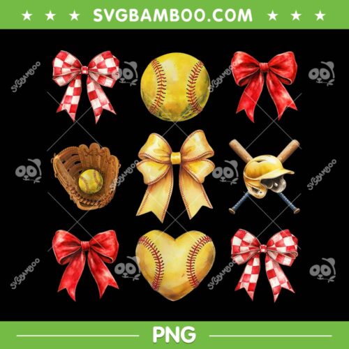 Softball Coquette Bow PNG, Softball Mama Mothers Day PNG, Baseball Bow PNG