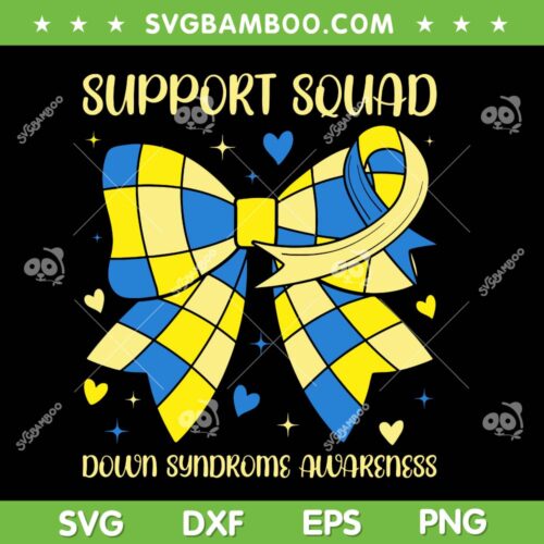 Support Squad Down Syndrome Awareness SVG, Down Syndrome Coquette Bow Ribbon SVG PNG