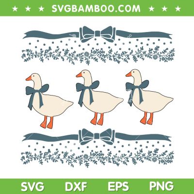 1980s Blue Ribbon Goose SVG PNG, Goose With Bow SVG, Farmhouse Duck Trio With Ribbon DXF SVG PNG EPS