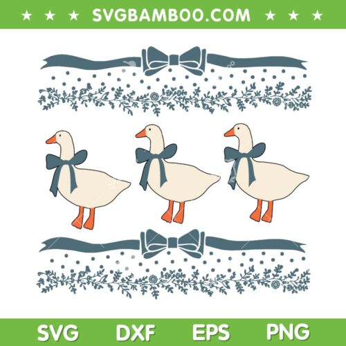1980s Blue Ribbon Goose SVG PNG, Goose With Bow SVG, Farmhouse Duck Trio With Ribbon DXF SVG PNG EPS