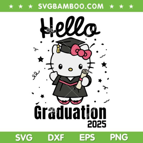 Hello Kitty Graduation 2025 SVG, Cute Sanrio Kitty Cat Class of 2025 SVG PNG