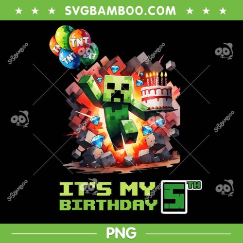 Minecraft Birthday Boy 5 Year Old PNG, Pixel Game 5th Birthday PNG