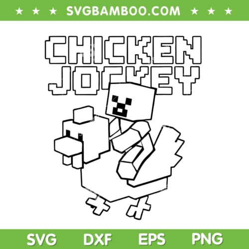 Chicken Jockey Black and White SVG, Funny Minecraft Movie Chicken Silhouette SVG PNG