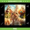 Funny Cat Selfie Easter PNG, Bunny Cat With Baket Eggs PNG