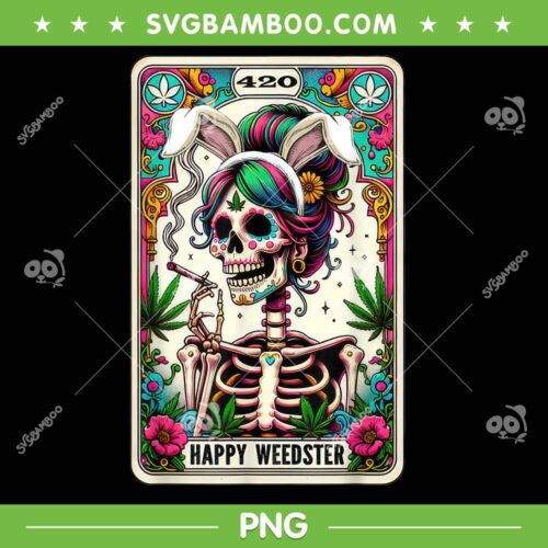 Happy Weedster 420 Easter PNG, Skeleton Smoking Weed Tarot Card PNG