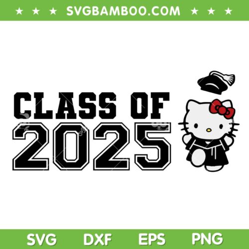 Hello Kitty Class of 2025 SVG, Hello Kitty Graduation Pose SVG PNG, Kitty Cat Kawaii School Design