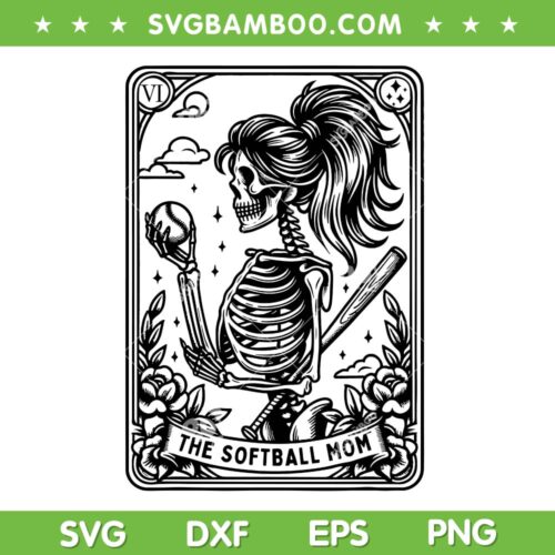 Softball Mom Tarot Card SVG PNG, Skeleton Softball Mama Mothers Day SVG