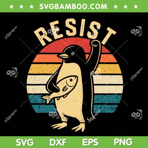 Retro Penguin Resist SVG PNG, Penguins Protest Against Tariffs SVG