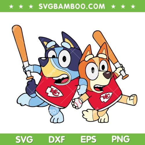 Bluey Kansas City Chiefs SVG, Bluey Baseball SVG PNG, Blue Dog Dad Mom NFL SVG PNG