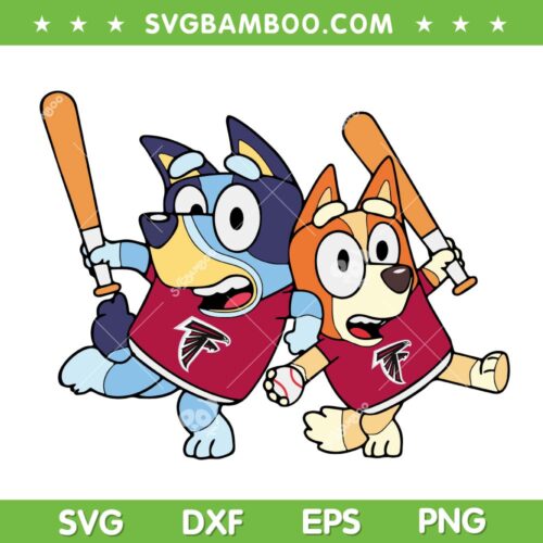 Bluey Atlanta Falcons SVG, Bluey Dad Mom Baseball SVG PNG, Blue Dog Family Sports SVG PNG