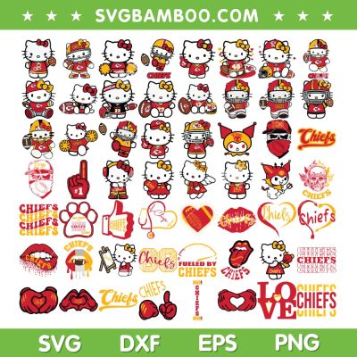 Hello Kitty Chiefs SVG Bundle, Hello Kitty NFL Sports Teams Bundle SVG, Chiefs Hello Kitty SVG PNG