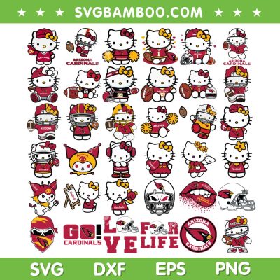 Hello Kitty Arizona Cardinals SVG Bundle, Sanrio Kitty NFL Sports SVG Bundle, Arizona Cardinals Hello Kitty SVG PNG