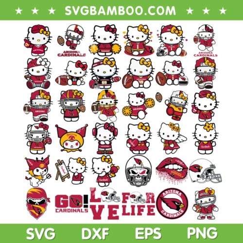 Hello Kitty Arizona Cardinals SVG Bundle, Sanrio Kitty NFL Sports SVG Bundle, Arizona Cardinals Hello Kitty SVG PNG