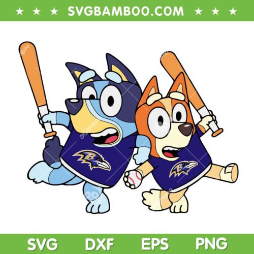 Bluey Baltimore Ravens SVG, Bluey Baseball NFL Teams SVG PNG, Blue Dog Family SVG PNG