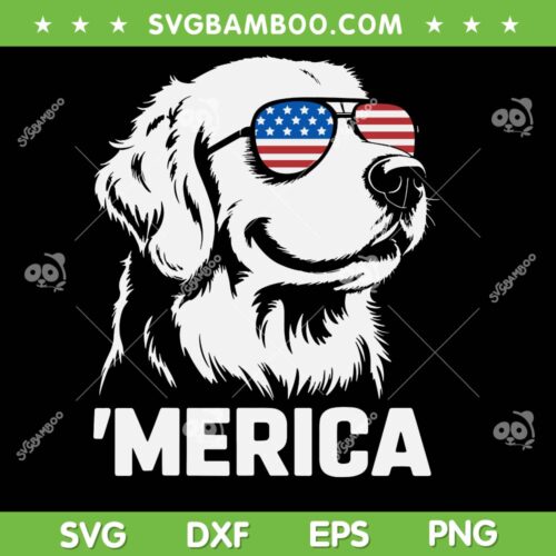 Golden Retriever 4th of july SVG, Golden Dog Merica SVG PNG, Funny Dogs Sunglasses American Flag SVG