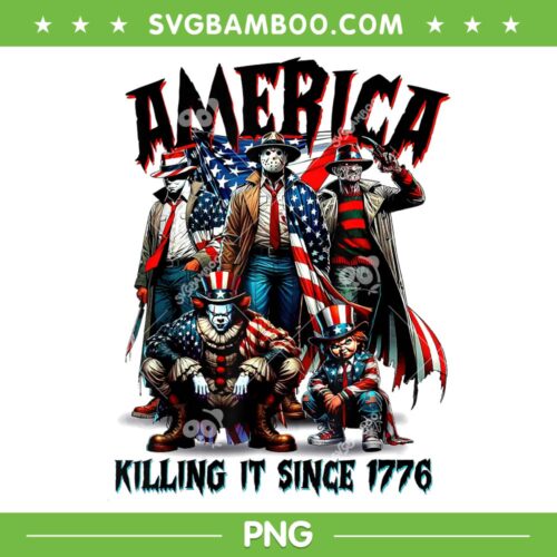 America Killing It Since 1776 PNG, Horror Movie Characters 4th of July PNG, Jason Myers Freddy American Flag PNG