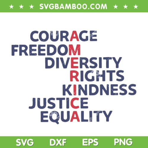 Courage Freedom Diversity Rights SVG, Kindness Justice Equality 4th of July SVG PNG