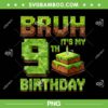 Minecraft Bruh its my 9th Birthday PNG, Funny Birthday Boy Pixel Game PNG