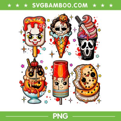 Horror Movie Halloween Ice Cream PNG, Horror Characters Summer Popsicle PNG