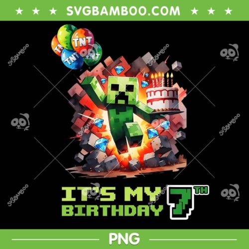 Minecraft Birthday Boy 7 Year Old PNG, 7th Birthday Gamer Minecraft PNG