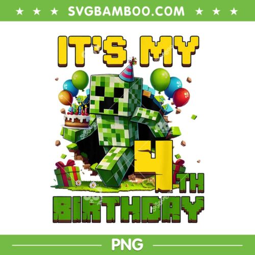 Minecraft Its My 4th Birthday PNG, Boy 4 Year Old Pixel Gamer PNG
