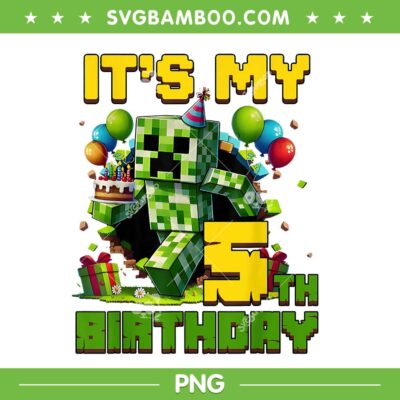 Minecraft Its My 5th Birthday PNG, Boy 5 Year Old Pixel Gamer PNG