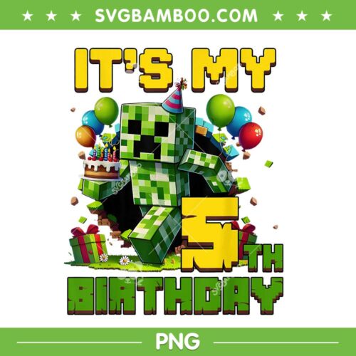 Minecraft Its My 5th Birthday PNG, Boy 5 Year Old Pixel Gamer PNG