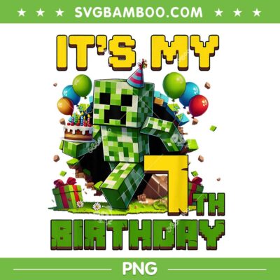 Minecraft Its My 7th Birthday PNG, Boy 7 Year Old Pixel Gamer PNG