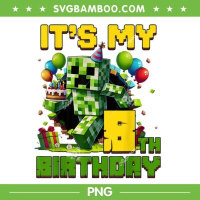 Minecraft Its My 8th Birthday PNG, Boy 8 Year Old Pixel Gamer PNG
