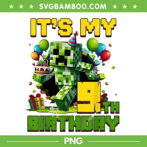 Minecraft Its My 9th Birthday PNG, Boy 9 Year Old Pixel Gamer PNG