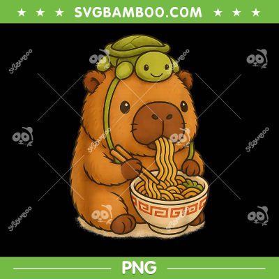 Cute Capybara and Turtle PNG, Backpack Ramen Kawaii Capibara PNG