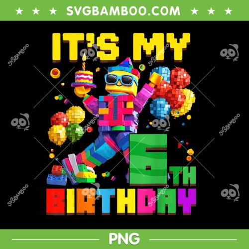 Its My 6th Birthday Building Brick PNG, Kids 6 Years Old Birthday PNG