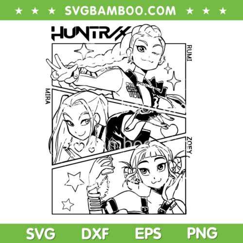 Kpop Demon Hunters SVG, Huntrix Rumi Mira Zoey SVG PNG, Huntrix Kpop Band Cricut Silhouette