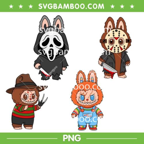 Labubu Horror Halloween PNG Bundle, Labubu Ghostface Jason Freddy Chucky PNG, Labubu Horror Movie
