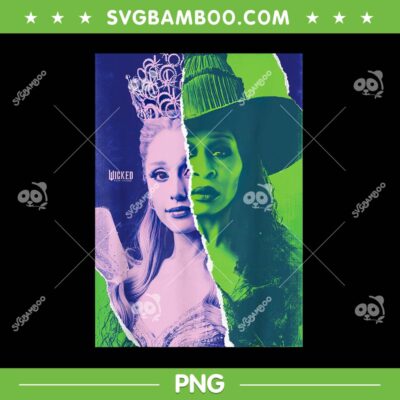 Wicked For Good PNG, Wicked Glinda and Elphaba Split Portrait PNG Wicked For Good PNG, Wicked Glinda and Elphaba Split Portrait PNG