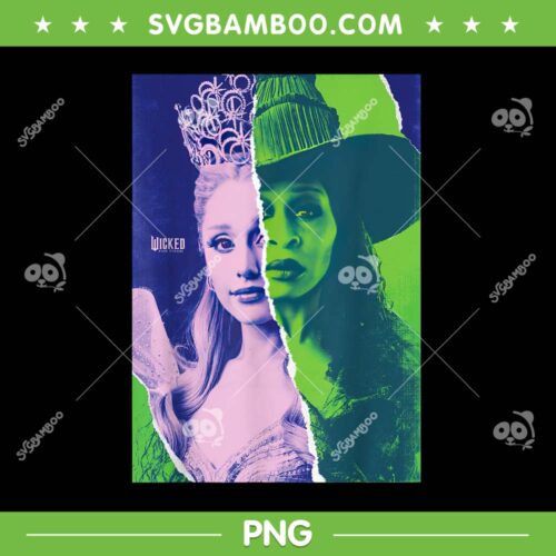 Wicked For Good PNG, Wicked Glinda and Elphaba Split Portrait PNG