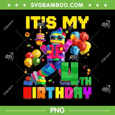 Its My 4th Birthday Building Brick PNG, Kids 4 Years Old Birthday PNG