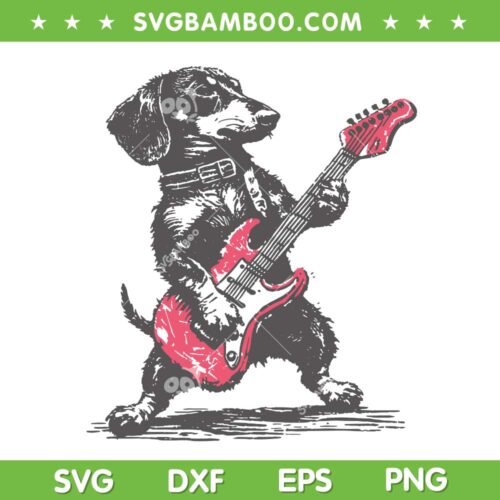 Dachshund Weenie Playing Guitar SVG, Funny Dog Guitar Music SVG PNG