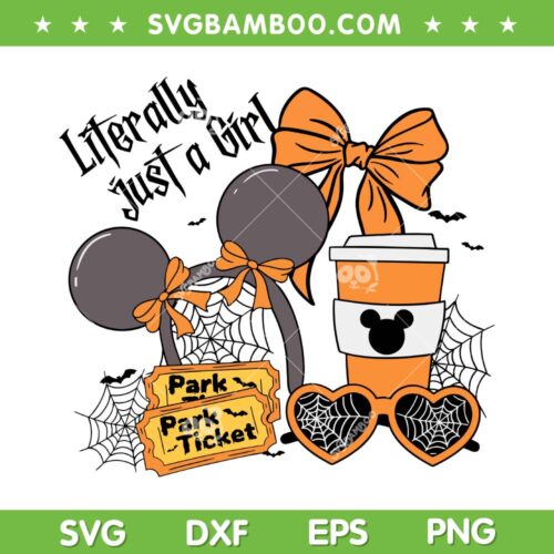 Coquette Bow Disney Mouse SVG, Literally Just A Girl Halloween SVG, Disney Minnie Bow Coffee Fall Pumpkins