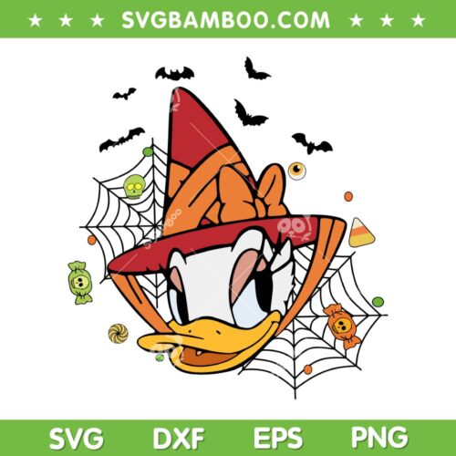 Daisy Head Halloween SVG, Disney Daisy Duck Spider Web Bat SVG PNG