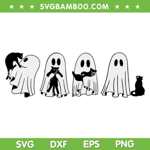 Halloween Black Cat Ghost SVG, Ghost Chill with Cat Comfort Colors SVG PNG