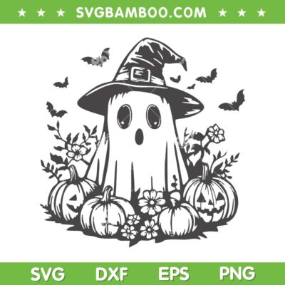 Halloween Ghost Witch Hat SVG, Boo Ghost Pumpkin Floral SVG PNG