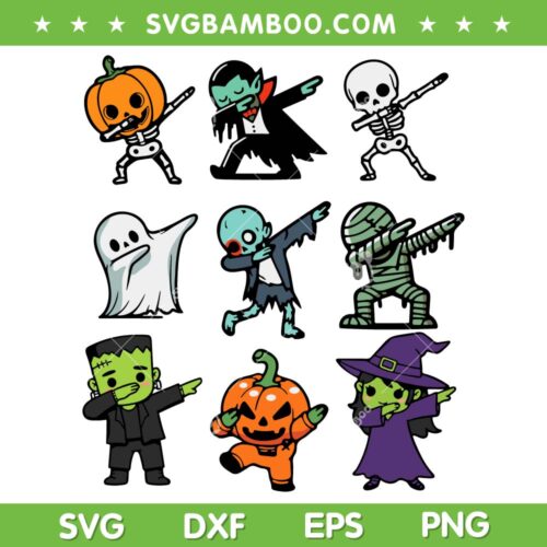 Halloween Characters Dabbing SVG PNG, Halloween Ghost Pumpkin Skeleton Dab Costume SVG