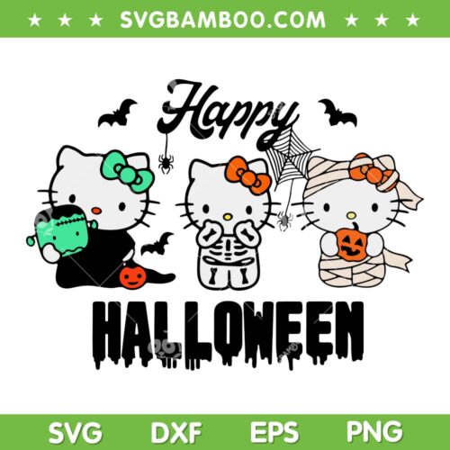 Hello Kitty Cat Happy Halloween SVG, Hello Kitty Frankenstein Skeleton Mummy SVG PNG